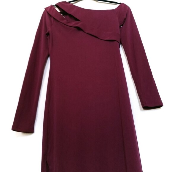 NWT NBD Sammy Asymmetric One Shoulder Long Sleeve Midi Dress Knit Burgundy Small - Picture 6 of 10